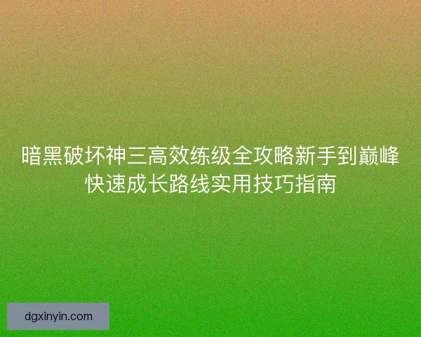 暗黑破坏神三高效练级全攻略新手到巅峰快速成长路线实用技巧指南